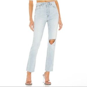 RE/DONE | 80s Slim Straight Jeans 27/4 Icy Blue Distress High Rise Blowout Knee
